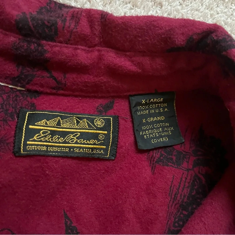 Eddie Bauer Vintage Red and Black 100% Cotton Outdoor Canoe Print Shirt size XL